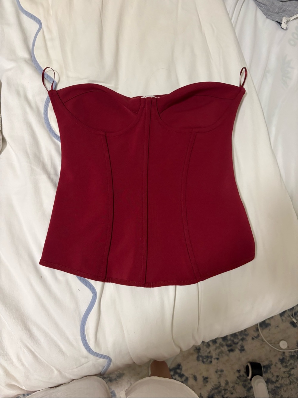 Zara Wine Red Strapless Bustier Crop Top
